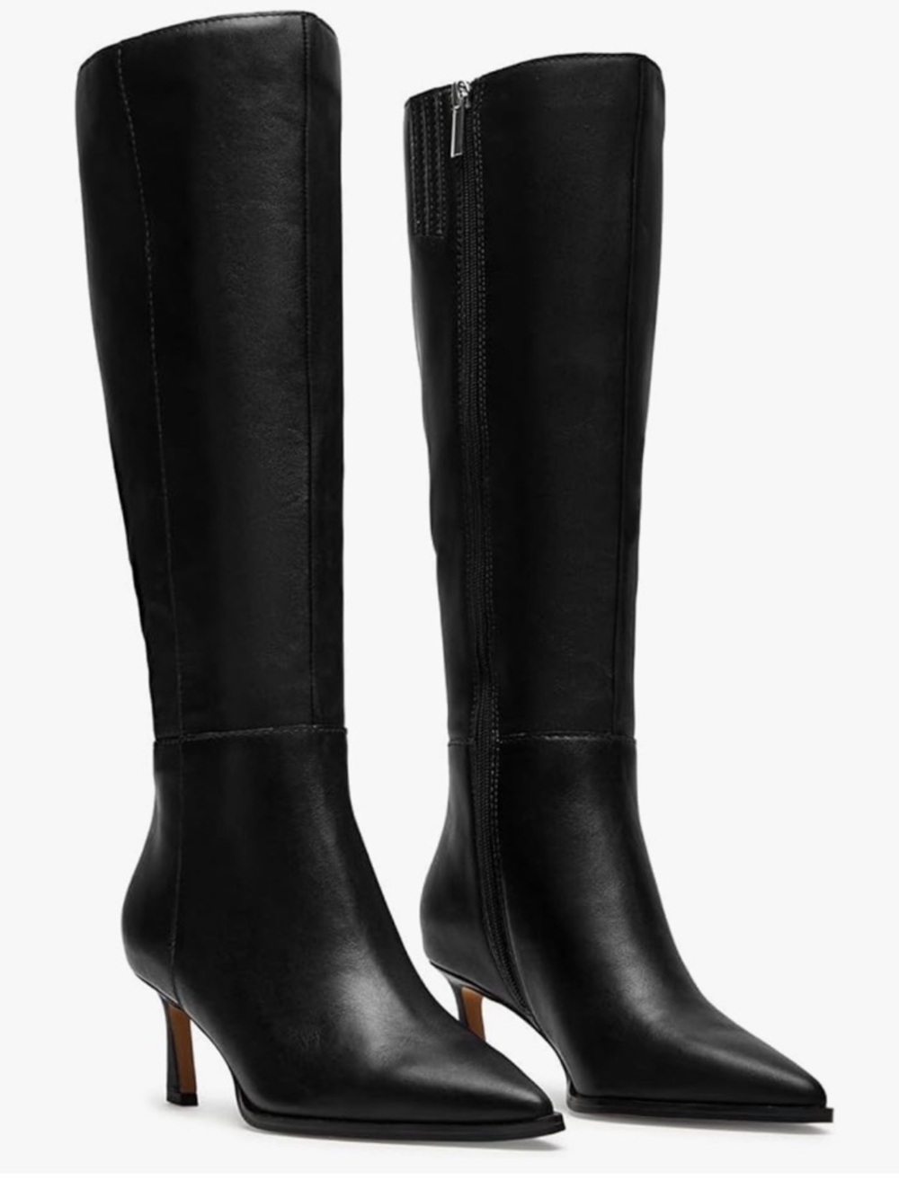 Black Knee-High, Kitten Heel, Pointed Toe Boots, Sz 7.5